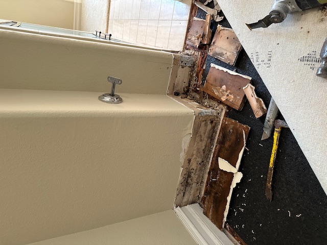 Chimney Leaks: fireplace baseboards with water damage, mold damage